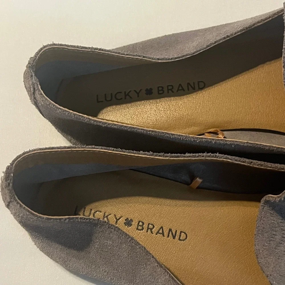 Lucky Brand Gray Suede Textured Chevron Slip On Loafers Flats Womens‎
